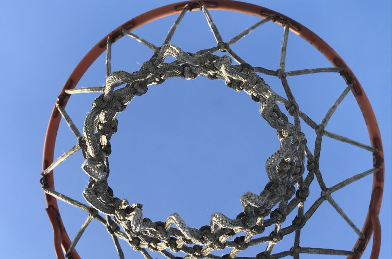 upward shot of basketball net